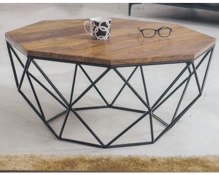 Table basse octogonale métal et bois d'acacia