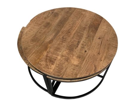 Table ronde en bois de manguier et métal avec tabourets "Tom"