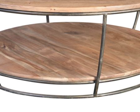 Table basse ronde double plateau métal et acacia 90 cm "Manhattan"