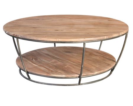 Table basse ronde double plateau métal et acacia 90 cm "Manhattan"