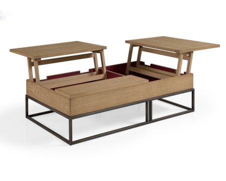 Table basse métal chêne massif "San Francisco" plateaux retour gauche