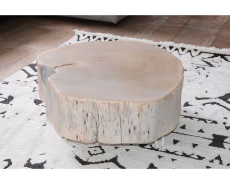 Table basse en bois d'acacia et pieds métal blanc "Nervure" 