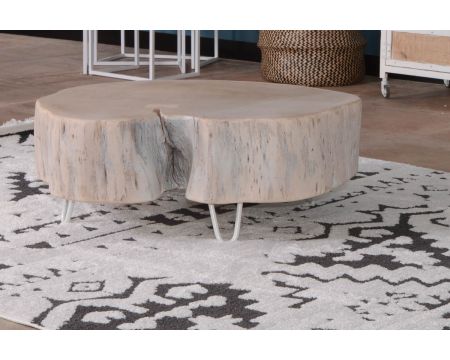 Table basse en bois d'acacia et pieds métal blanc "Nervure" 