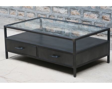 Table basse métal et verre 120 cm factory "Black Cook"