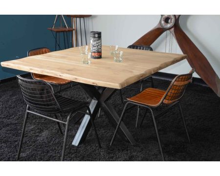 Table carrée 140x140 acacia et métal pieds mikado "3D"