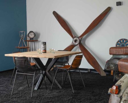 Table carrée 150x150 cm en métal et bois exotique "3D"