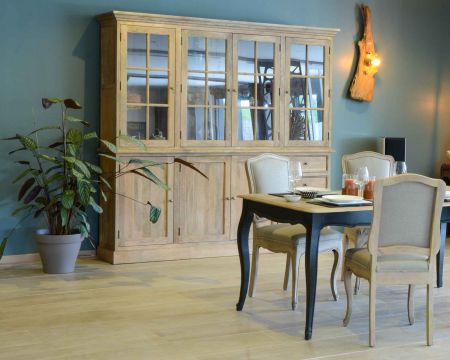Table à manger extensible noire et bois naturel "Legacy" style shabby