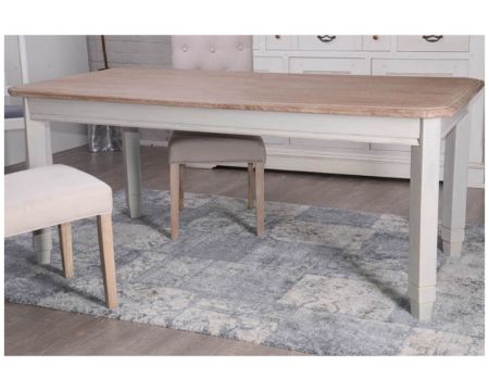 Grande table rectangulaire blanchie "Charme" en bois 220 cm