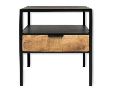 Table de chevet industrielle noire et bois 1 tiroir "Atelier"
