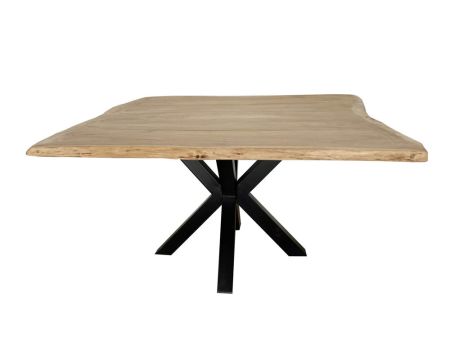 Table carrée 140x140 acacia et métal pieds mikado "3D"
