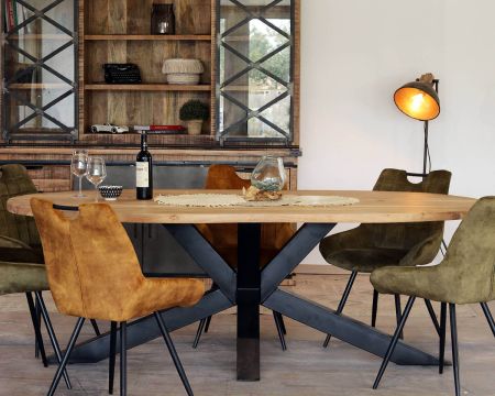 Table en bois massif exotique et métal "3D"