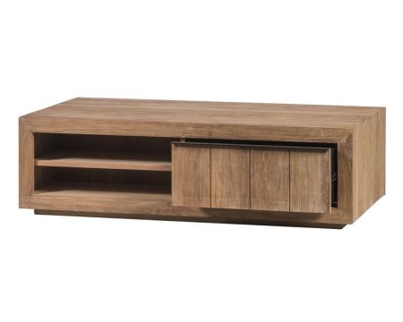 Table basse design en bois de teck recyclé 2 tiroirs "Square"
