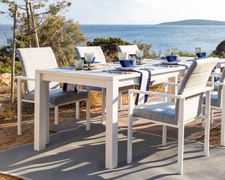 Chaise de jardin moderne tissu Sunbrella et aluminium blanc "Terrasse"