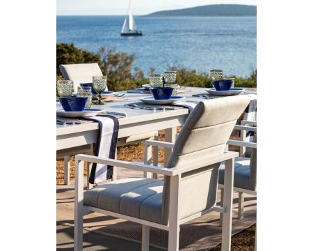 Chaise de jardin moderne tissu Sunbrella et aluminium blanc "Terrasse"