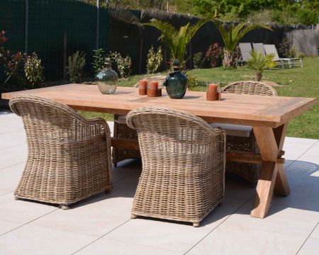 Table de jardin TIMOR en teck et aluminium anthracite 8 places L260