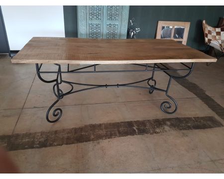 Table rectangulaire fer forgé bois massif "Campagne Antique"