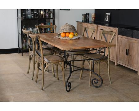 Table rectangulaire fer forgé bois massif "Campagne Antique"