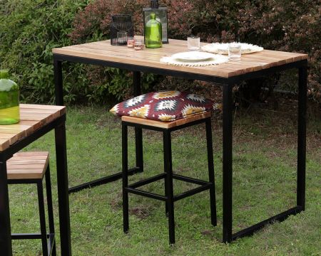 Table de bar design en métal et bois exotique "Garden"