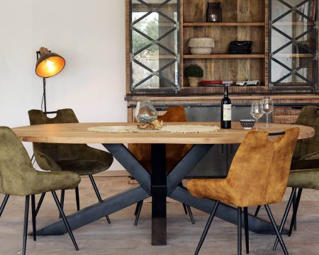 Table de salle à manger ovale en acacia et métal 220 cm "3D"