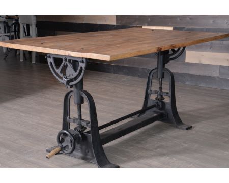 Table réglable pieds industriels plateau bois 180 cm "Manivelle"