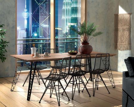 Table de repas en teck et pieds design industriel "Fairley"