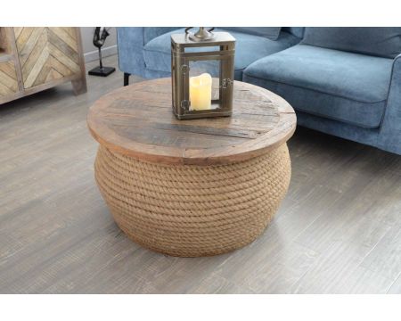 Table basse bobine de corde 80 cm de diamètre "Népalaise"