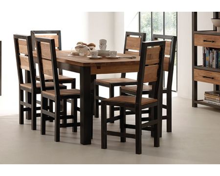 Table de repas métal et chêne massif rectangulaire en 150cm "Manufacture"