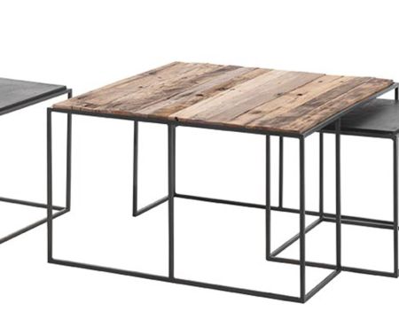 Table basse carré gigogne en métal et bois de bateau recyclé "Alma"