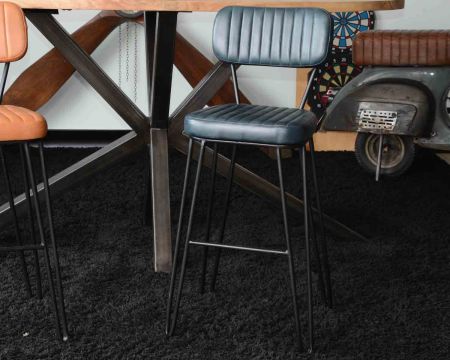 Chaise de bar vintage en cuir bleu foncé "Rétro"