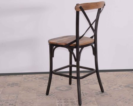 Lot de 2 chaises hautes assise bois naturel métal noir "Snack Indus"