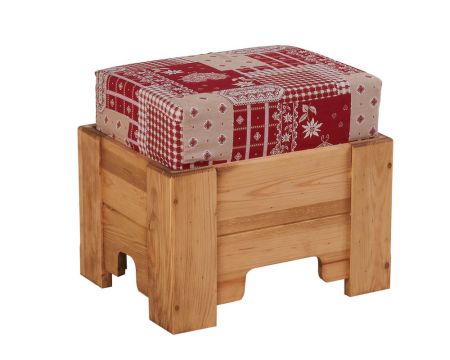 Pouf rustique déhoussable en pin massif et tissu au choix "Alaska"