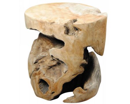 Tabouret rond teck massif brut "Farmer"