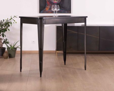 Table haute style industriel 120x70cm "Snack Indus Black" bois métal