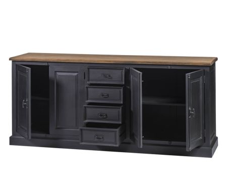 Grand buffet noir et bois 4 portes 4 tiroirs style baroque "Timeless"