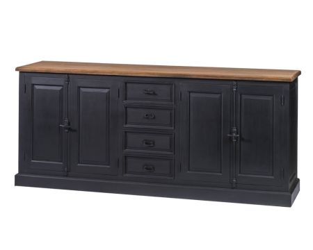 Grand buffet noir et bois 4 portes 4 tiroirs style baroque "Timeless"
