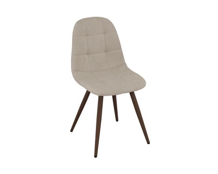 Lot de 4 chaises pivotantes rétro-contemporaines "Noma" en tissu grège chiné, pieds décor noyer
