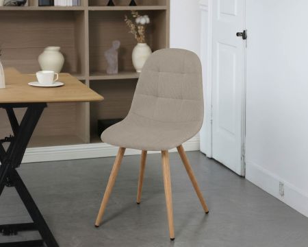 Lot de 4 chaises pivotantes esprit soft seating "Noma" en tissu grège chiné, pieds décor chêne