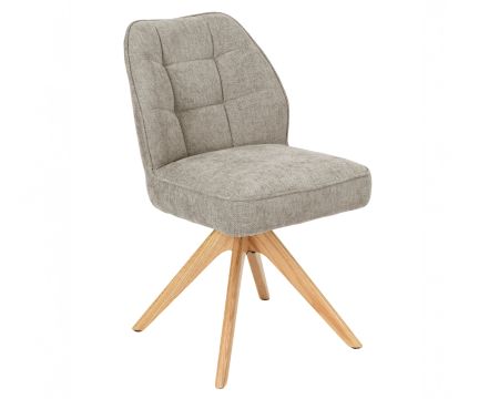 Chaise de repas esprit scandinave "Miloé" tissu chenillé gris et pieds bois 360°
