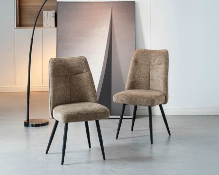 Lot de 2 chaises de repas contemporaines matelassées en tissu bouclette grège "Ondine"