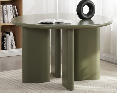Table de repas ronde coloris vert sauge "Odyna"  120 cm piètement sculptural