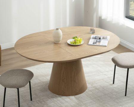 Table à manger ronde 120 cm extensible 160 cm "Oria" style épuré aspect frêne