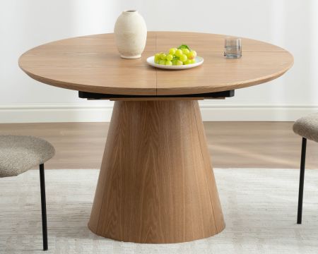 Table à manger ronde 120 cm extensible 160 cm "Oria" style épuré aspect frêne