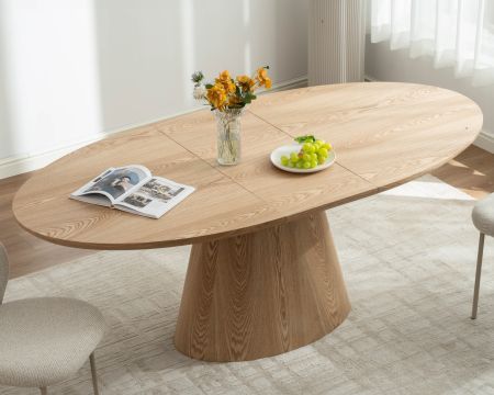 Table à manger ovale extensible 160-200 cm aspect chêne "Oria" style contemporain épuré