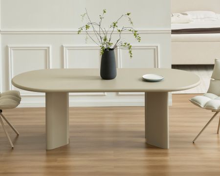 Table de repas ovale 180 cm design moderne et épuré beige "Odyna"