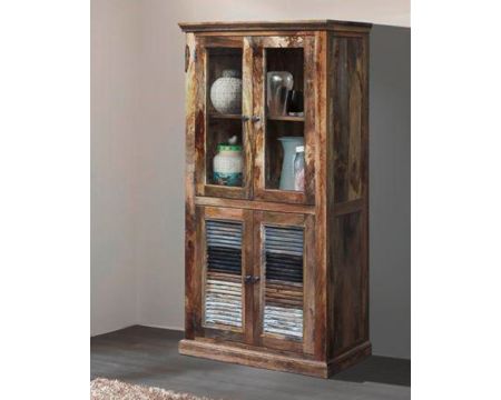 Vaisselier avec vitrines en manguier et bois recyclé "Etretat"