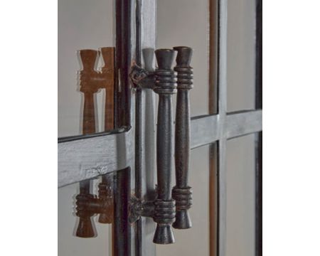 Grande vitrine style atelier 4 portes "Hamley" en bois massif et métal