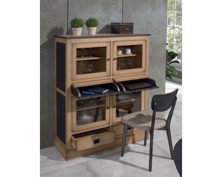 Vitrine 4 portes 2 bureaux coulissants "San Francisco" fer et bois