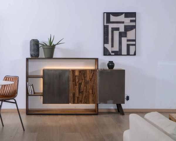 Meuble de rangement mural, en bois et métal de style moderne atelier, 100cm