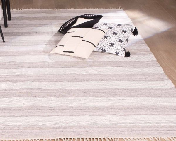 Grand tapis beige 300x200cm avec franges rayé Chart - 9374