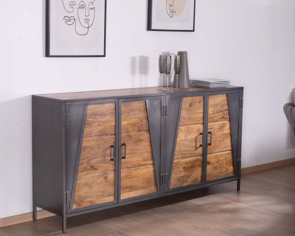 Buffet industriel en métal gris et bois de manguier Vista - 9519